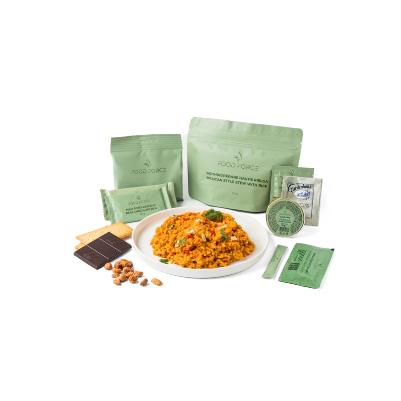 Tūristu pārtikas komplekts Food Force Sautējums meksikāņu gaumē ar rīsiem