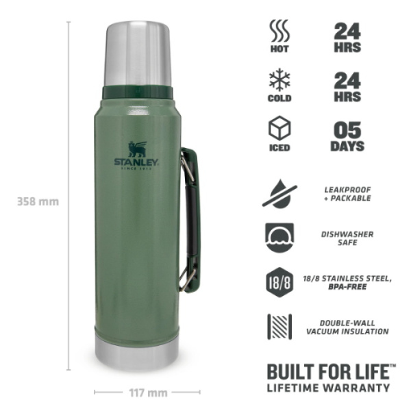 Термос Stanley The Legendary Classic 1L зеленый, Зеленый, 1 L Термос Stanley The Legendary Classic 1L зеленый, Зеленый, 1 L